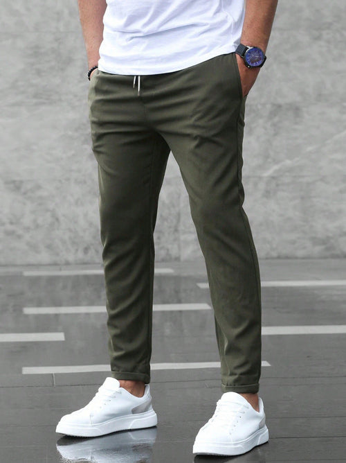 DenimDare™ Men’s Slim Fit Casual Pants With Drawstring & Pockets